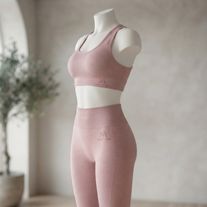 Women <b>Pink</b> Ribbed Yoga <b>Set</b> High Waist Leggings Sports Bra <b>Gym</b> Fitness Workout Activewear Two Piece <b>Set</b> - Product Image 2
