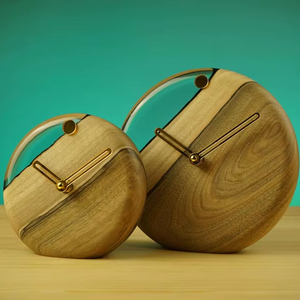 Handmade Walnut Wood Resin Desk <b>Clock</b> Modern Office Decor - Product Image 1