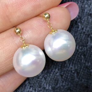 Pendientes de Perlas de Agua Dulce Redondas de 10-12 mm, Oro G18K, Luz Intensa, Ligeras Imperfecciones, Estilo Minimalista, Venta al por Mayor - Product Image 1