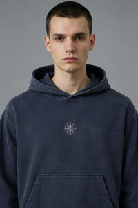 Sweat-shirt à capuche pour homme, bleu foncé uni, style décontracté, avec logo sur le devant et poche kangourou, logo personnalisé OEM ODM. - Product Image 4