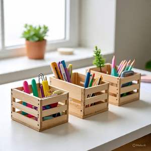 Boîte de rangement de bureau en bois pour crayons et fournitures de papeterie - Product Image 2