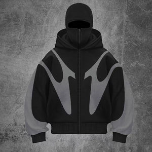 Sudadera con capucha y cremallera completa de algodón mezclado de alto gramaje, estilo balaclava, con hombros caídos, para hombre, fabricada a medida 2026 - Product Image 3