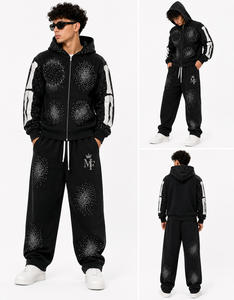 Two Piece Custom Rhinestone Tracksuit Set Zip <b>Hoodie</b> Jogger Pants Streetwear Style Sparkle Embellished Matching Casual Apparel - Product Image 4