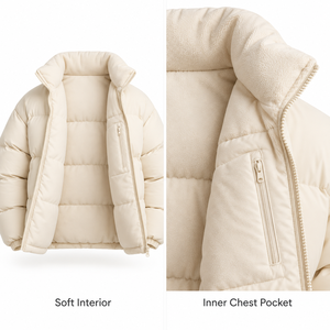 Blouson matelassé beige de qualité supérieure pour homme, col montant, coupe-vent, chaud, fermeture éclair intégrale, épais, vêtements d'extérieur d'hiver pour homme - Product Image 4