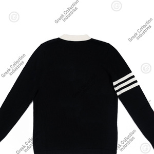 Cárdigan de punto negro con bordado jacquard personalizado para mujer de la hermandad DST, letras griegas Delta rojas, cuello en V, estilo preppy, ribete varsity. - Product Image 6