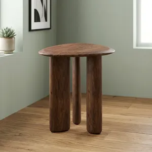 Modern Solid <b>Wood</b> Side <b>Table</b> With Sculptural Triple Column Base Handmade Round Accent End <b>Table</b> for Living Room Bedroom Decor - Product Image 6