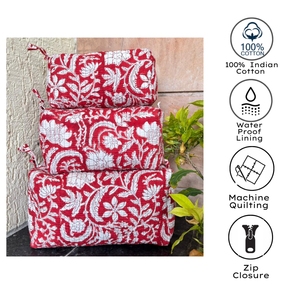 Luxury Indian Artisanal Sustainable Cotton Cosmetic Bag Set Jaipur Hand Block Printed Quilted Travel Organizer floral design - Product Image 2