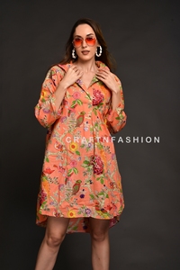 Chemise décontractée pour femme en coton 100% écologique, manches ballon, col montant, imprimé floral, tissu respirant, coupe ample - Product Image 3
