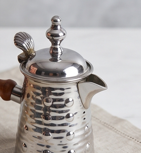 Silver Plated Stainless Steel <b>Tea</b> Pot With Wooden Handle Traditional Design Polished Finish Round Shape - Product Image 3