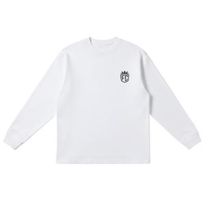 <b>Men</b> <b>White</b> <b>Long</b> <b>Sleeve</b> <b>T</b> <b>Shirt</b> with Small Chest Logo Crew Neck Cotton Casual Streetwear Fashion Top for Daily Wear - Product Image 2