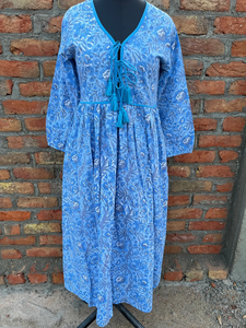 Robe longue maxi 100% coton, imprimée à la main, col en V, manches longues, motif floral, style indien décontracté, prix usine - Product Image 5