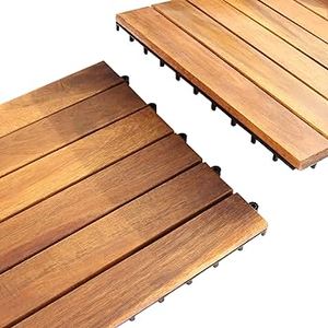 Dalles de terrasse extérieures emboîtables de haute qualité / Revêtement de sol en bois, taille 300 x 300 mm, décor balcon, jardin, allée, terrasse, patio. - Product Image 6