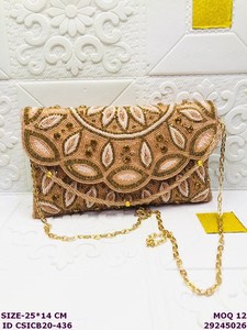 Handmade Brass Beaded Evening <b>Clutch</b> Purse | Embroidered <b>Wedding</b> <b>Clutch</b> Bag | Designer Party Handbag | Bridal Cocktail <b>Clutch</b> - Product Image 2