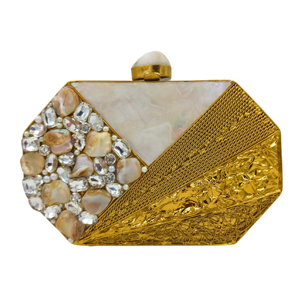 Pochette de soirée artisanale de luxe indienne en laiton et nacre, finition premium, pour mariage et occasions spéciales - Product Image 1