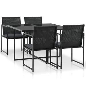 Conjunto de Comedor de Ratán PE Negro de Durabilidad Media para Jardín, Muebles de Exterior Resistentes - Product Image 1