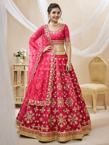 Ensemble Lehenga brodé rose pour femme, tenue de mariée, robe de mariage et de festival avec travail de sequins et de Zari - Product Image 1