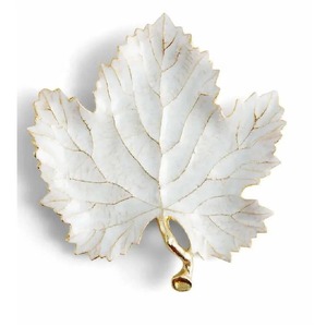 Tazón de Metal Ligero Hecho a Mano, Ecológico, con Diseño de Hojas Blancas y Vetas Doradas, Moderno, Apto para Lavavajillas - Product Image 1