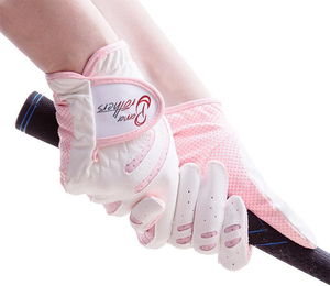 Gant de golf élastique et respirant en cuir véritable rose pour femme, fermeture à boucle, sur mesure, lavable, pour sports de plein air - Product Image 2