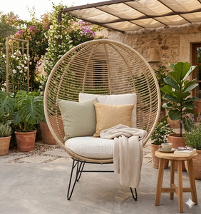 Modern Handwoven Natural Rattan Wicker Egg <b>Chair</b> Oval Patio Lounge Armchair With Metal Legs For <b>Garden</b> Balcony Home Furniture - Product Image 3