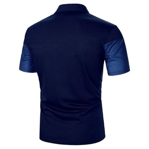 Polo de Punto para Hombre, Manga Corta, Bloques de Color, Transpirable, Ropa Casual, Diseño de Rayas Negras y Beige, Personalizable, Venta al por Mayor, OEM - Product Image 3