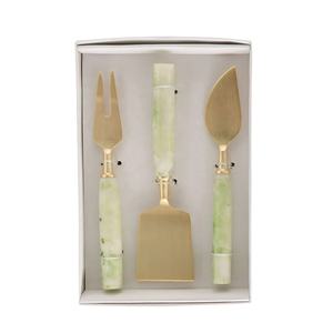Service à fromage de luxe en acier inoxydable avec manche en résine vert clair fait à la main Service à fromage de haute qualité plaqué or - Product Image 3