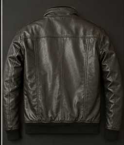 Blouson en cuir pour homme avec col en fausse fourrure et fermeture éclair - Product Image 3