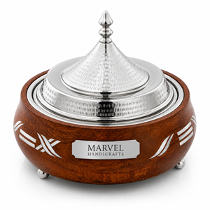 Casserole en bois de qualité supérieure avec intérieur en acier inoxydable, incrustation en nacre, récipient isotherme pour aliments, pot à fondue pour servir à table - Product Image 1