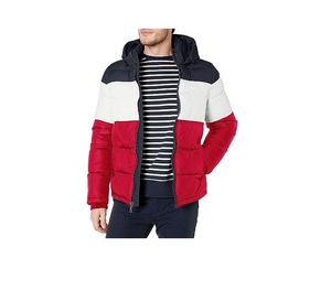 Veste verte pour hommes à manches longues et col entonnoir en tissu personnalisé Veste bouffante à fermeture éclair Veste en duvet de canard - Product Image 1