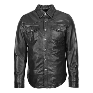 Camisa de Cuero para Hombre, Manga Larga, Cuello Redondo, Estilo Casual Occidental, para Invierno, con Forro Sherpa, Impermeable - Product Image 4