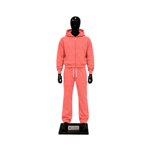 Conjunto Deportivo Personalizado de Felpa Rosa Coral para Hombre, Sudadera con Cremallera Completa y Pantalones Jogger, Ropa Deportiva Casual de Invierno, Venta al Por Mayor, Fabricante OEM - Product Image 1