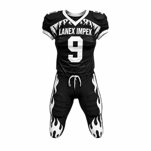 Uniforme de Fútbol Americano Personalizado para Hombre, Diseño de Llamas en Blanco y Negro, Impresión por Sublimación, Ropa de Práctica, Servicio OEM, Poliéster Transpirable - Product Image 2
