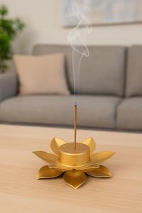 Golden Lotus <b>Incense</b> Burner Brass Handmade Religious Decor Aromatic <b>Stick</b> <b>Holder</b> for Home Temple Pooja Room - Product Image 2