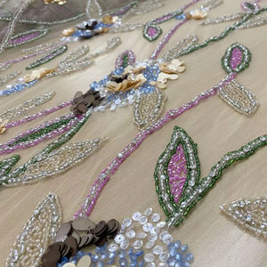 Tissu en tulle brodé de fleurs 3D avec perles et sequins, personnalisé en gros, pour robes de soirée haut de gamme et fabricants de robes de bal - Product Image 1
