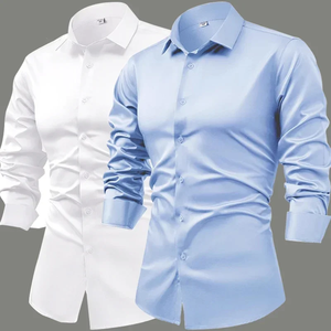 Camisa Blanca de Manga Larga para Hombre, Poliéster/Algodón, Primavera 2026, Estilo Casual y Formal de Alta Gama, 260 Gramos, Tejido de Punto - Product Image 4