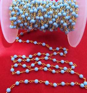 Turquoise Quartz Round 3mm Plain Wrapped Beaded <b>Rosary</b> Aati Chain - Product Image 1