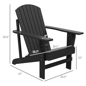 Sedia Adirondack Moderna per Patio, Giardino, Prato - Capacità 330 Libbre, Nera con Portabicchieri - Product Image 3