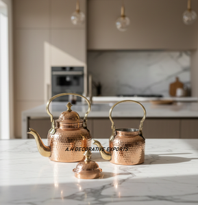 Vintage Hammered Copper <b>Kettles</b> with <b>Metal</b> Handle and Lid Eco-Friendly Non-Toxic for Tea Serving and Party Use - Product Image 2