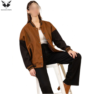 Créez votre propre veste varsity marron pour femme, manches longues, col rabattu, couleur contrastée, laine et polyester, pour l'automne. - Product Image 6