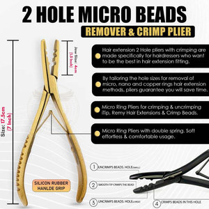 Wholesale QORVEX INSTRUMENTS Gold Stainless Steel Hair Extension Pliers Tools Kit Set Clips <b>Needle</b> Scissor 2 Hole Tool - Product Image 5