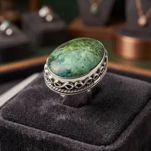 Bague Statement en Argent Sterling 925 avec Pierre Précieuse Turquoise Tibétaine Véritable, Sertie en Bezel, Bijou Indien Fait Main - Product Image 6