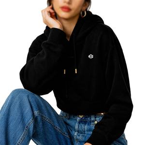 เสื้อฮู้ดผู้หญิงแบบครอป พิมพ์โลโก้ตามสั่ง รับผลิตแบบ OEM แบรนด์ส่วนตัว ผ้าฝ้ายฟลีซ สตรีทแวร์ เสื้อฮู้ดเปล่า - Product Image 2