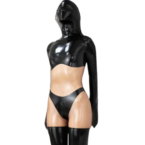 Mono de mujer negro de PU con una manga, cintura alta, largo completo, ajustado, para discoteca, con diseño hueco - Product Image 5