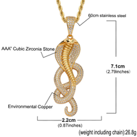 Collier Hip Hop pour Homme avec Pendentif Serpent en Strass, Chaîne Bling en Cristal, Bijou Moissanite Streetwear Plaqué Or, Cadeau