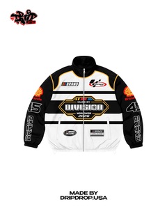 Traje de Carreras Estilo NASCAR Personalizado |   Conjunto de Chaqueta y Pantalones Cortos de Motociclista Vintage |   Fabricante de Ropa Deportiva OEM en Amarillo/Negro - Product Image 3