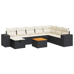 Ensemble de canapés de jardin noir et crème avec rangement, mobilier d'extérieur en rotin PE tressé, coussins imperméables, design contemporain - Product Image 4
