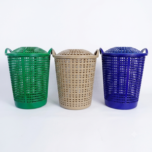 Panier à linge moderne et durable en plastique PP avec couvercle, vert, beige, bleu, bacs de rangement pour vêtements à domicile - Product Image 3