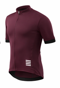 Maillot de cyclisme pour homme, manches courtes, couleur bordeaux, respirant, fermeture éclair sur le devant, design sportif, vêtement d'été, couleur unie, poches arrière - Product Image 3