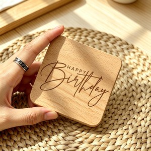 Custom Wooden Square Coaster Engraved With Names And Floral Design Cute Reusable <b>Table</b> Pad For Home <b>Kitchen</b> Decor - Product Image 3
