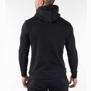 Men's Winter Fitness Polyester/Cotton <b>Plain</b> Dyed Black Pullover <b>Hoodie</b> - Product Image 2