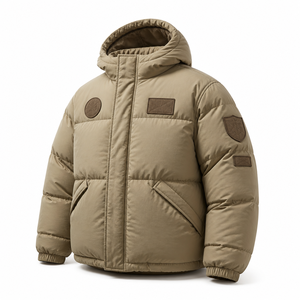 Veste matelassée à capuche pour homme, chaude et épaisse, en polyester, avec motifs patchwork et fermeture éclair, idéale pour l'hiver - Product Image 1